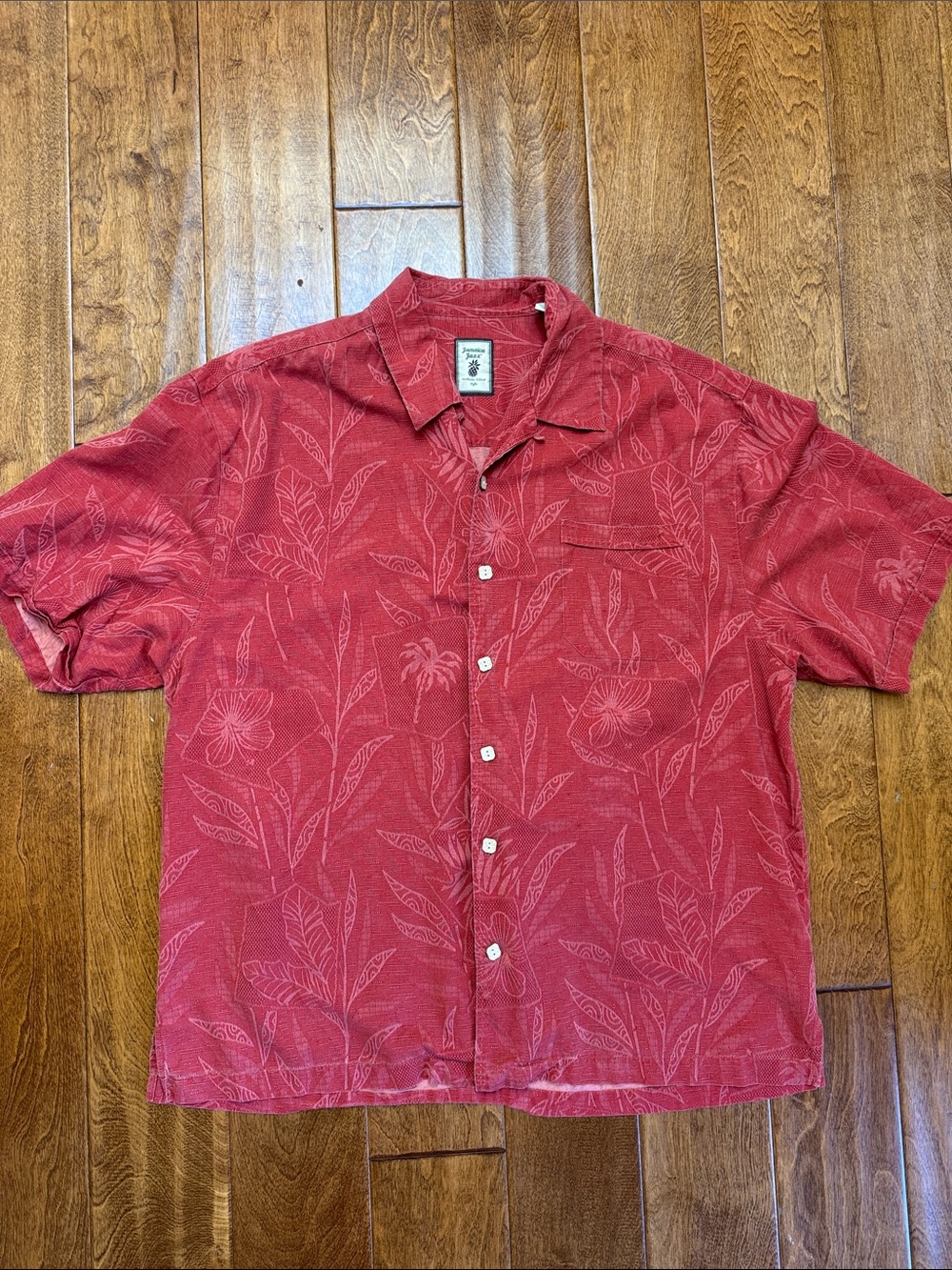 Jamaica Jazz Red Tropical Silk Print Camp Shirt Button size XL